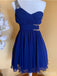 Elegant Blue One Shoulder Backless A-line Short Homecoming Dress, HD32735