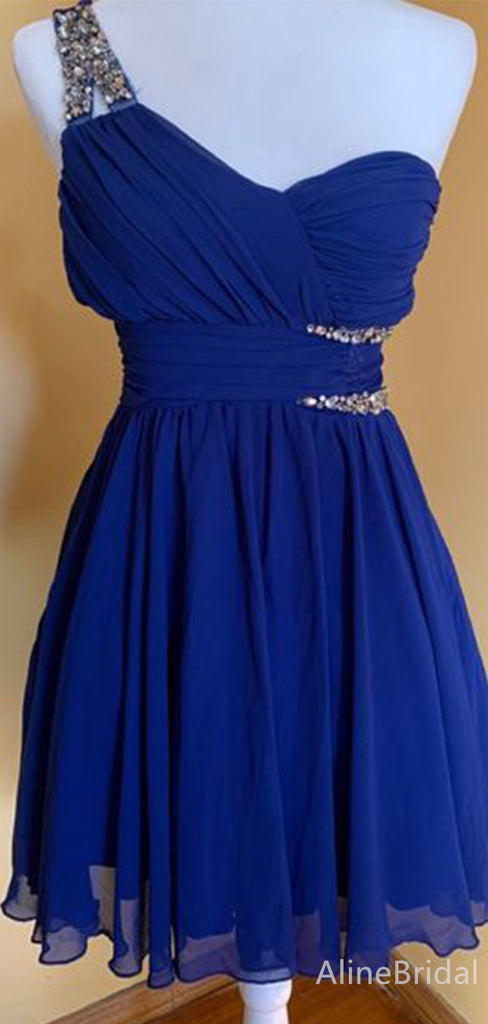 Elegant Blue One Shoulder Backless A-line Short Homecoming Dress, HD32735