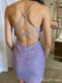 Elegant Purple Spaghetti Strap Backless Tight Short Mini Homecoming Dress, HD3145