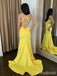 Stunning Yellow Spaghetti Strap Criss-Cross Mermaid Long Prom Dress, Evening Dress, PD38055