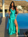 Elegant Teal Spaghetti Strap A-line Long Prom Dress with Slit , Evening Dress, PD38062