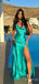 Elegant Teal Spaghetti Strap A-line Long Prom Dress with Slit , Evening Dress, PD38062
