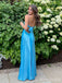 Blue Spaghetti Strap V-neck Lace-Up Memriad Elegant Prom Dress,Floor-Length Dresses,PD38063