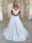 Romantic V-neck Off-Shoulder A-line Long Wedding Dresses, WD3085