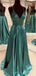 Elegant Emerald Green V-neck Open Back A-line Long Prom Dress, Evening Gown, PD38069