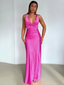 Sexy Pink V-neck Halter  Criss-Cross Backless Long Prom Dress with Bow, PD382053