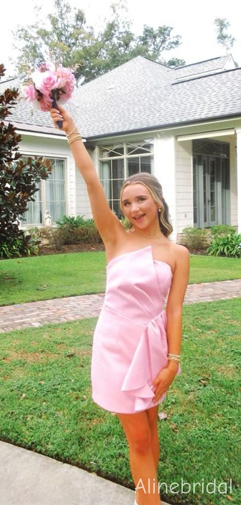 Elegant Pink Strapless Ruffles Short Homecoming Dress, HC382286