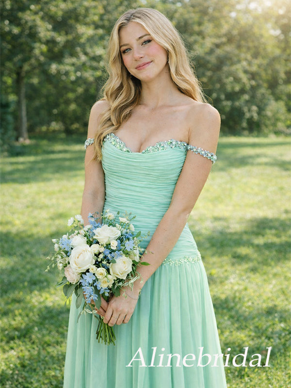 Elegant Blue Chiffon Off the Shoulder A-line Long Prom Dress, Evening AlineBridal Elegant Blue Chiffon Off the Shoulder A-line Long Prom Dress, Evening AlineBridal