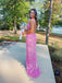 Sparkly V-Neck Backless Pink Glitter Prom Dress with High Slit – Sexy Evening Gown, Prom Dress,PD382262