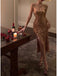 Sexy Gold Sequins Square Sleeveless Side slit Sheath short Prom Dress, PD3583