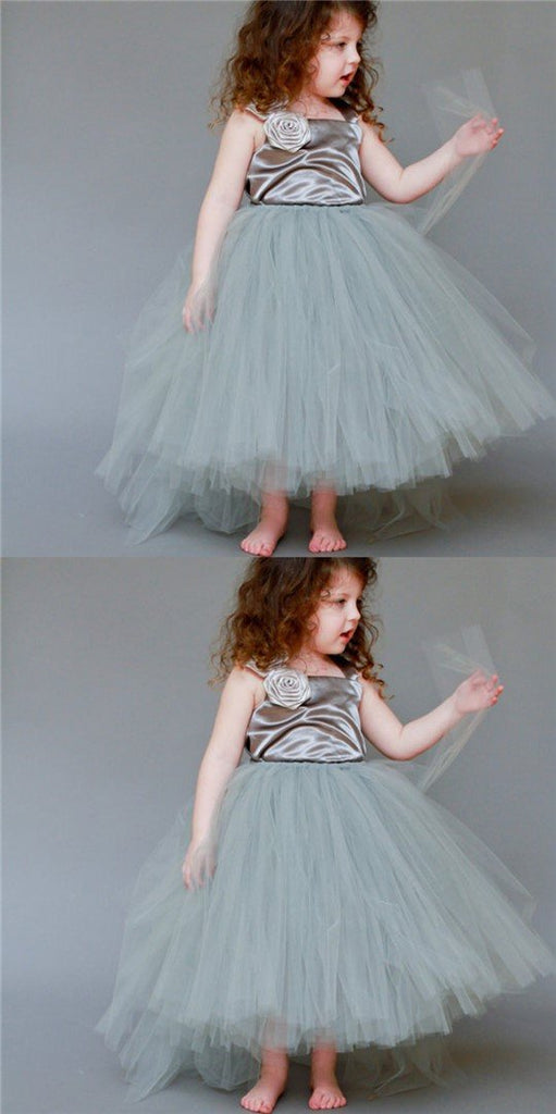 Satin Top Strap Tulle Flower Girl Dresses, Cute Little Girl Birthday Dresses, Free Custom Dresses,  FG038