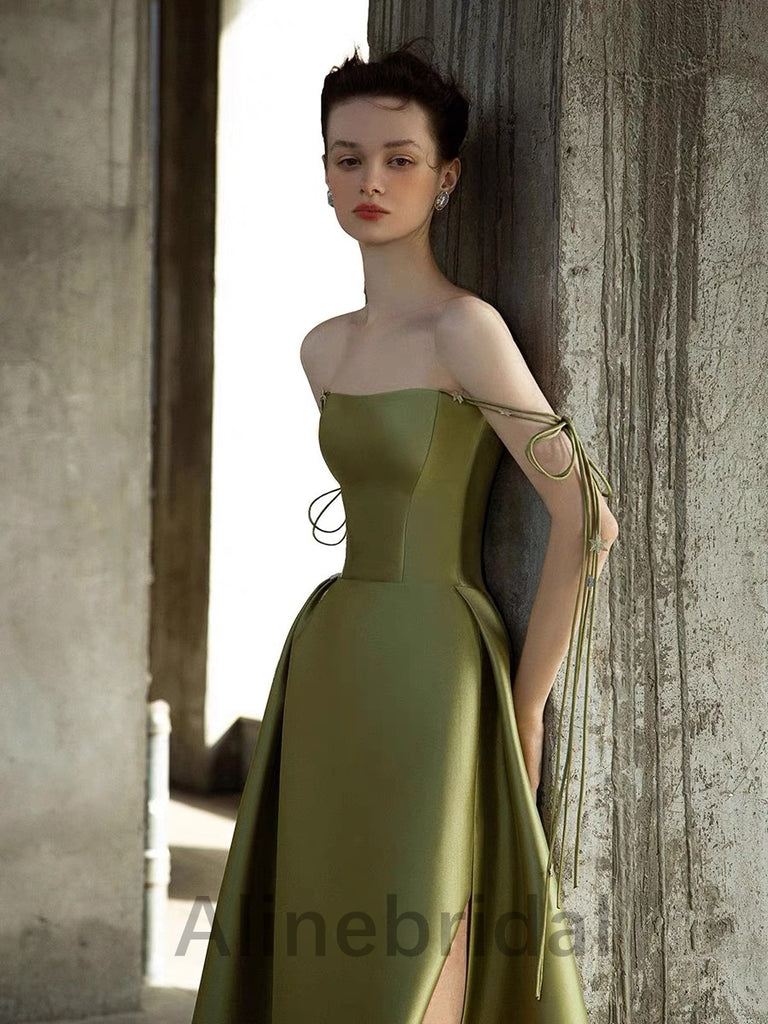 Elegant Olive Green Strapless Sleeveless A-line Long Prom Dress, PD3577