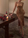 Sexy Gold Sequins Square Sleeveless Side slit Sheath short Prom Dress, PD3583