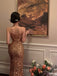 Sexy Gold Sequins Square Sleeveless Side slit Sheath short Prom Dress, PD3583