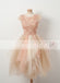Blush Pink Beaded Handmade Flowers Cap Sleeve Unique Ruffles Homecoming Dresses,BD00227