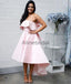 Blush Pink Satin Strapless Bow Knot High Low Bridesmaid Dresses, AB4008