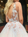 Blush Pink Tulle Applique V-neck Sleeveless Prom Dresses For Teens .PD00238