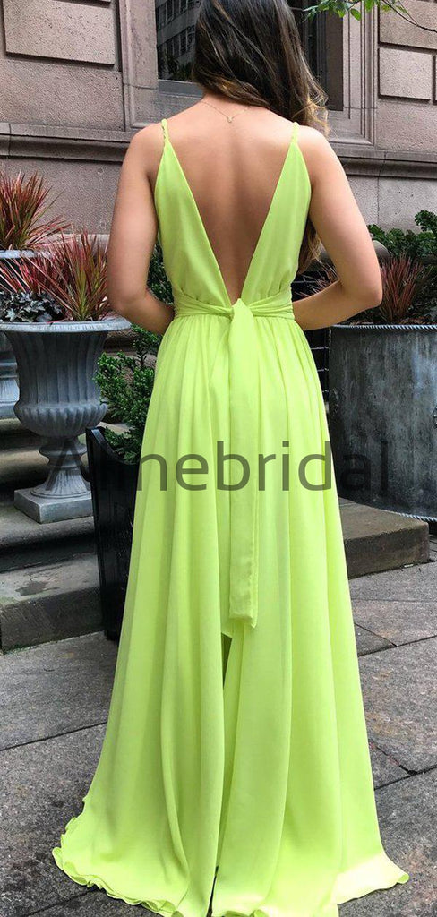 Bright Yellow Chiffon V-neck Slip A-line Summer Wedding Bridesmaid Dresses , AB4098