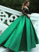 Charming Emerald Off the Shoulder Lace Appliques Satin Ball Gown Prom Gown Dresses, PD00047
