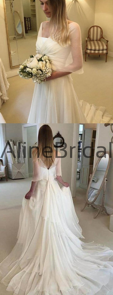 Romantic Chiffon Strapless A-line Layered Tulle Wedding Dresses with Train, AB1560