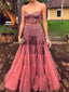 Dark Peach Tulle Sweetheart Strapless Illusion Prom Dresses,PD00308