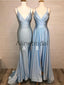 Mismatched Dusty Blue Spaghetti Strap Bridesmaid Dresses, AB4052