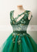 Hunter Green Lace Appliques Handmade Flowers Unique Homecoming Dresses,BD00231