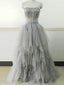 Light Gray Strapless Unique Vintage Formal Ball Gown Prom Dresses. PD070