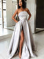 Light Grey Satin Strapless Pockets Fashion Prom Dresses.PD00237