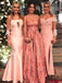 Light Nude Satin Off Shoulder Mismatched Mermaid Prom Dresses.PD00232