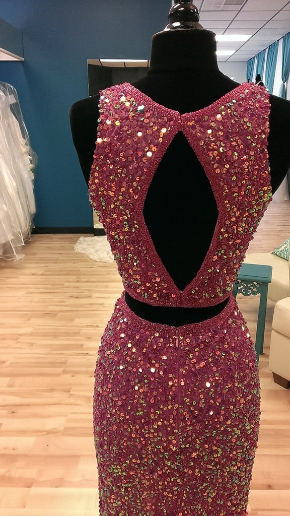 Long Custom Two Pieces Sparkle Side Slit Open Back Cocktail Evening Party Prom Dresses Online,PD0180