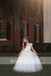 Off White Tulle Ivory Applique With Beads Cap Sleeve Long Flower Girl Dresses, FGS089