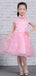 Pink Lace High Neck Cap Sleeve Flower Girl Dresses, FGS128
