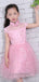 Pink Lace High Neck Cap Sleeve Flower Girl Dresses, FGS128