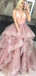 Pink Tulle Spaghetti Strap Ruffles Ball Gown Sweet-16 Prom Dresses,PD00333