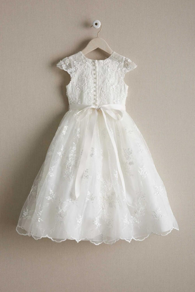Round Neck Off White Lace Cap Sleeve Long Flower Girl Dresses, FGS099