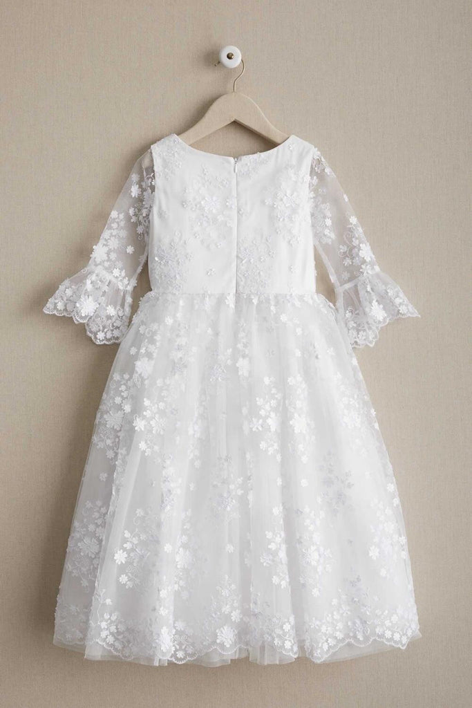 Round Neck Off White Lace Half Sleeve Long Flower Girl Dresses, FGS098