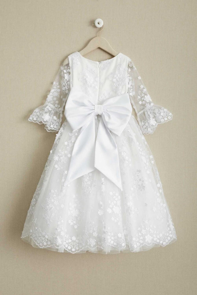 Round Neck Off White Lace Half Sleeve Long Flower Girl Dresses, FGS098