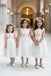Round Neck Sleeveless Ivory Lace Pink Satin Tea Length Flower Girl Dresses, FG061