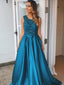 Royal Blue Satin Beading Sleeveless Charming Prom Dresses, PD00279