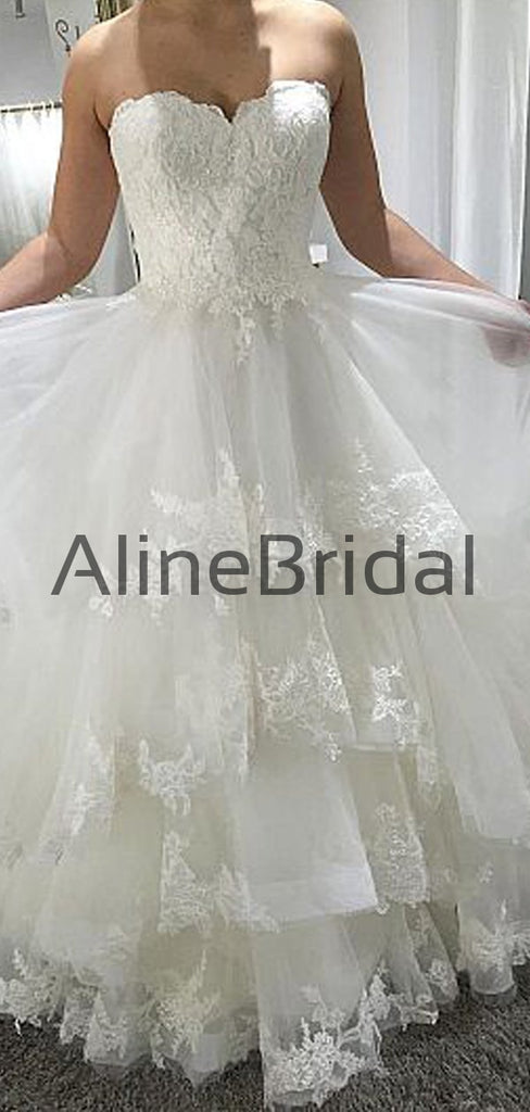 Simple Sweetheart Strapless Tiered Lace Up Back Wedding Dresses, AB1538