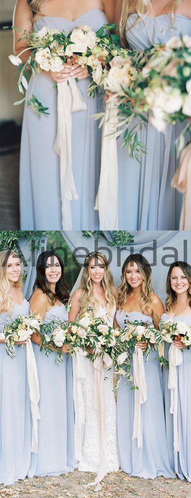 Sky Blue Chiffon Strapless A-line Long Cheap Bridesmaid Dresses , AB4121