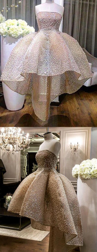 Stunning Beading Strapless Ball Gown High Low Homecoming Dresses,HD0061