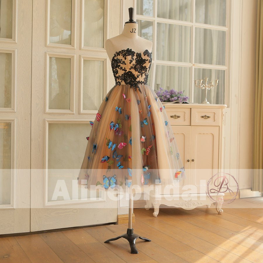 Stunning Butterfly Appliques Strapless A-line Fashion Homecoming Dresses,BD00235