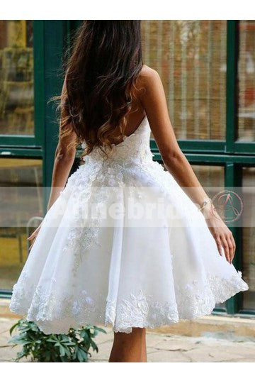 Sweet Strapless Ivory Handmade Flowers Knee Length Homecoming Dresses ,BD00229
