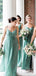 Turquoise Green Mismatched Elegant Flowy A-line Long Bridesmaid Dresses, BD3115