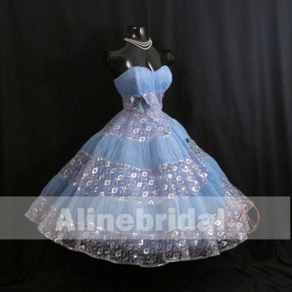 Vintage Sweetheart Strapless Sky Blue Lavender Lace Homecoming Dresses ,HD0004