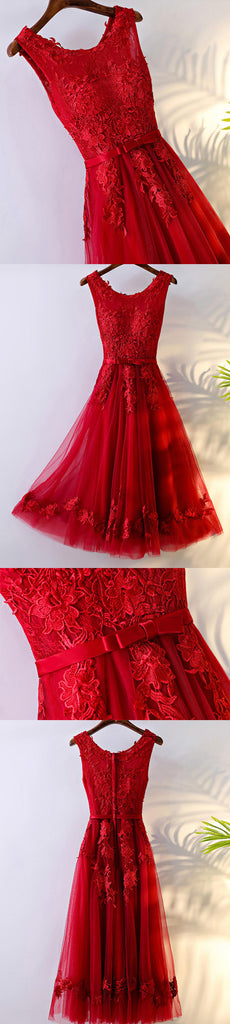 Charming A-line Round Neckline Sleeveless Bow Lace Appliques  Homecoming Dresses,BD00207