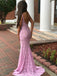 Fashion V Neck Open Back Full Lace Mermaid With Train Long Evening Prom Dresses, PD0001