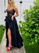 Sexy Black Lace V-neck Spaghetti Strap Long Prom Dress with Slit, PD3090